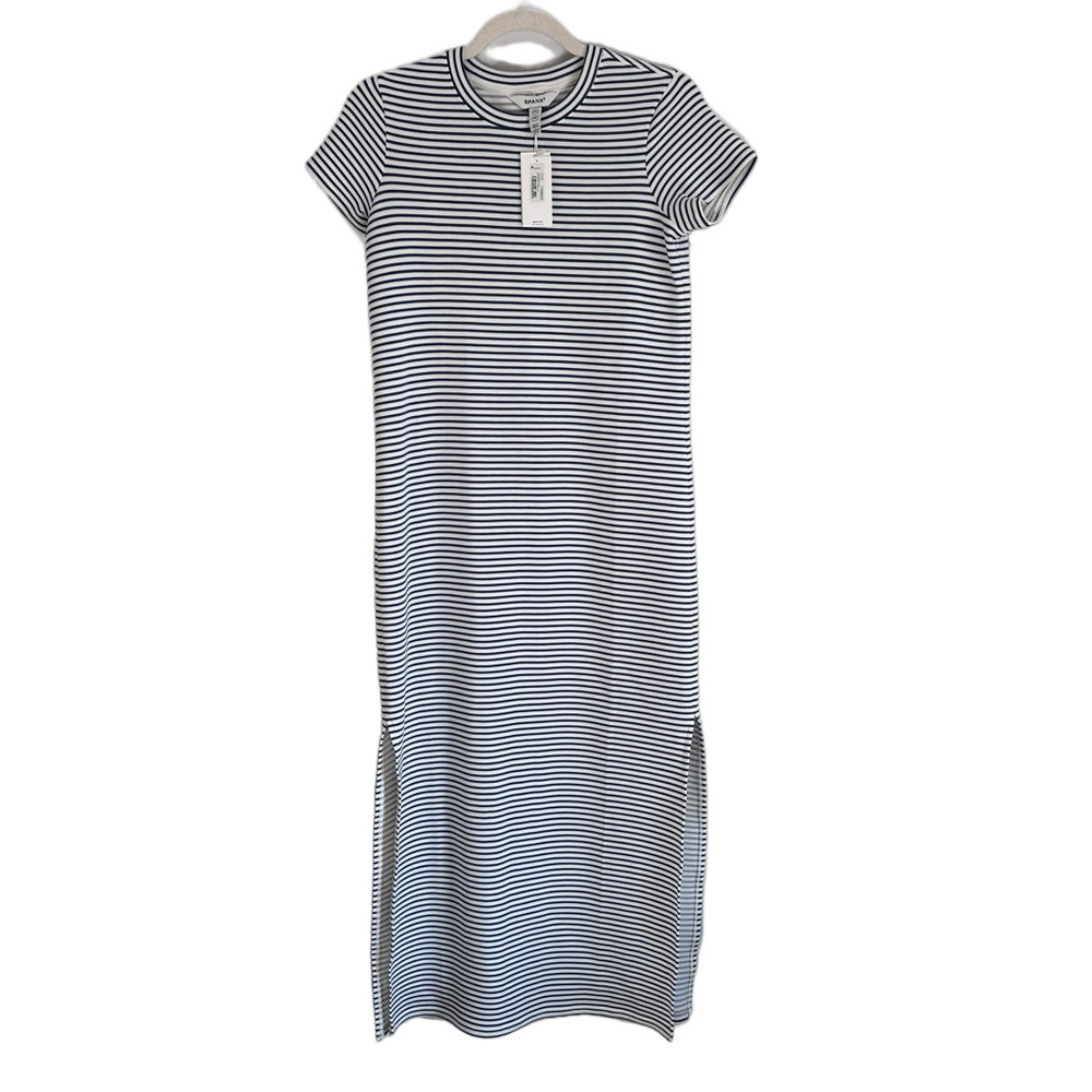 SPANX Black and White Striped Midi Dress